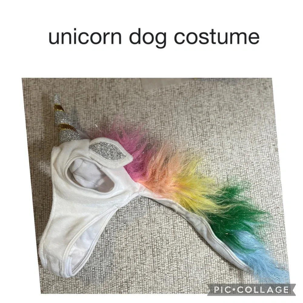 UNICORN PASTEL RAINBOW DOG HEAD DRESS COSTUME PARADE. PARTY FREE POOPY BAG ROLL